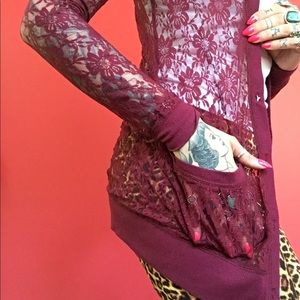 Xhilaration burgundy lace cardigan size small